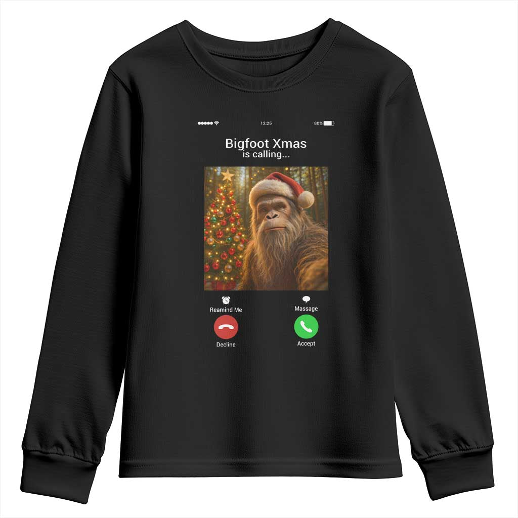 Funny Bigfoot Christmas Youth Sweatshirt Sasquatch Video Call Meme - Wonder Print Shop