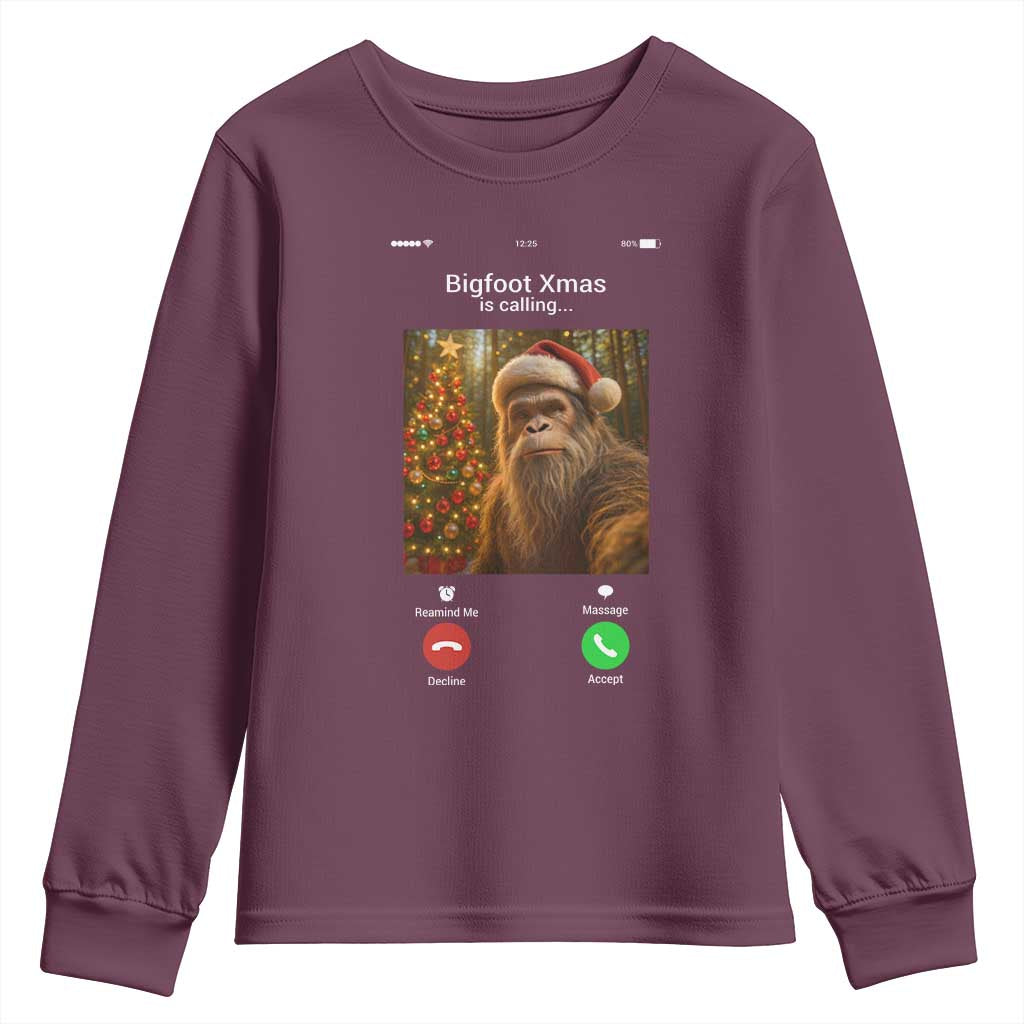 Funny Bigfoot Christmas Youth Sweatshirt Sasquatch Video Call Meme - Wonder Print Shop