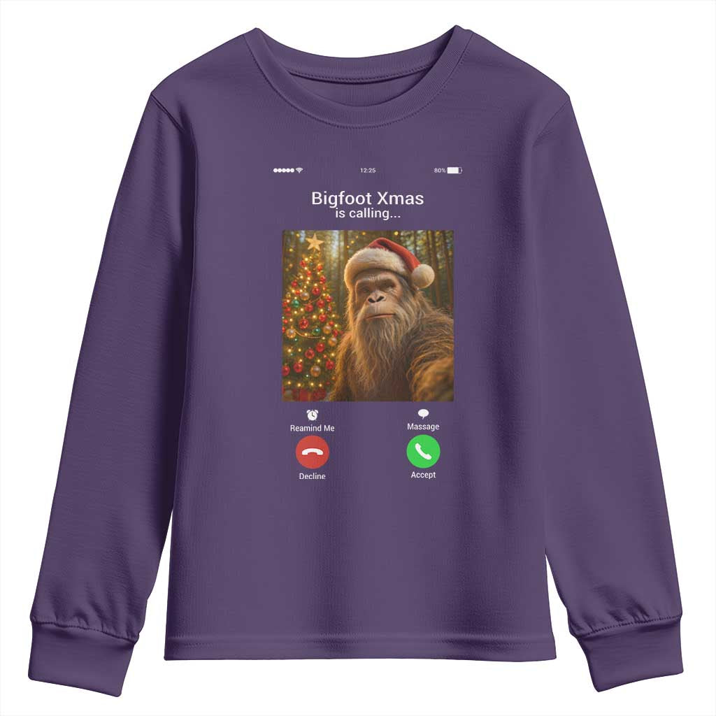 Funny Bigfoot Christmas Youth Sweatshirt Sasquatch Video Call Meme - Wonder Print Shop