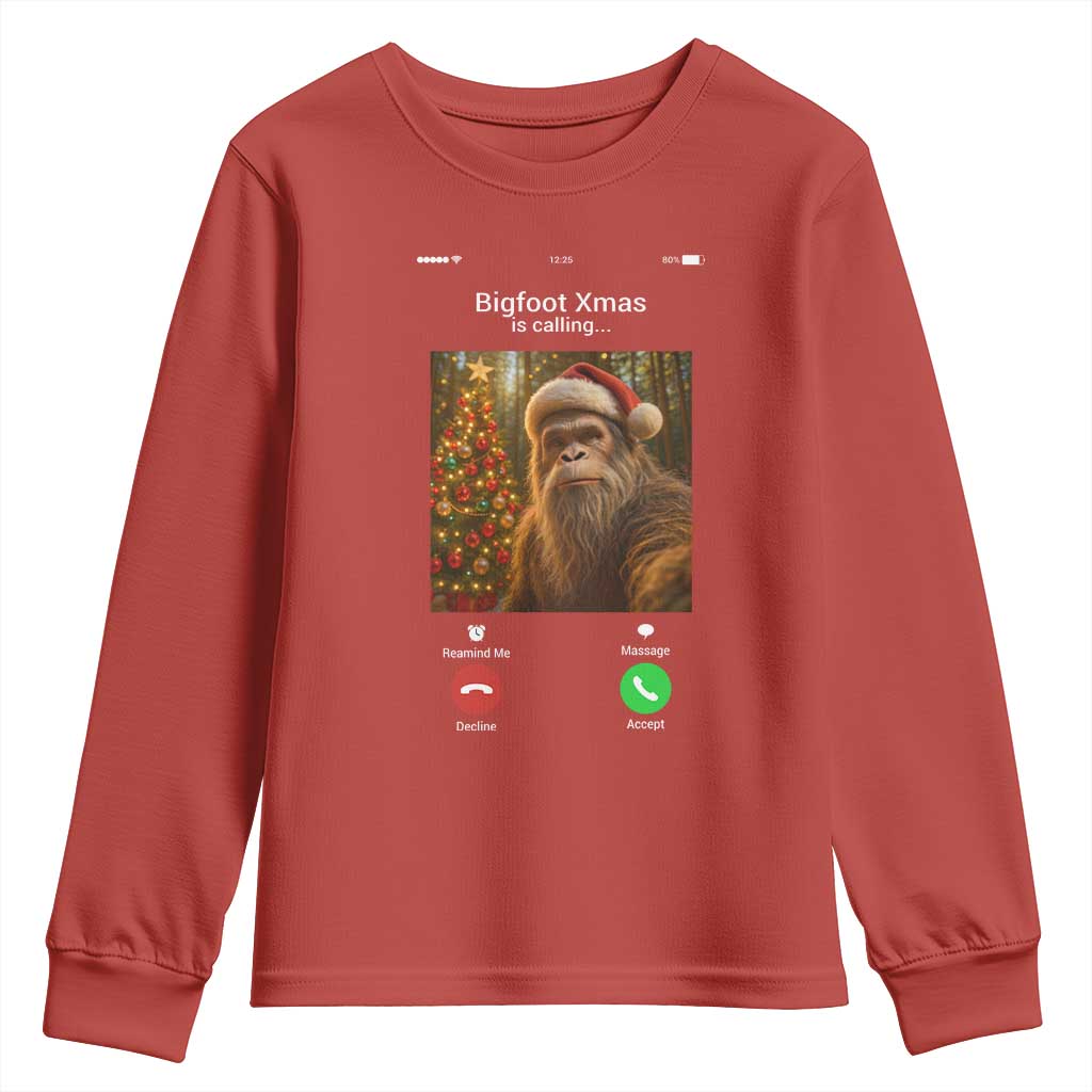 Funny Bigfoot Christmas Youth Sweatshirt Sasquatch Video Call Meme - Wonder Print Shop