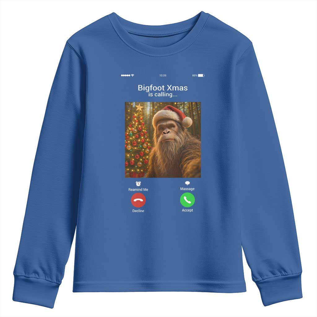 Funny Bigfoot Christmas Youth Sweatshirt Sasquatch Video Call Meme - Wonder Print Shop