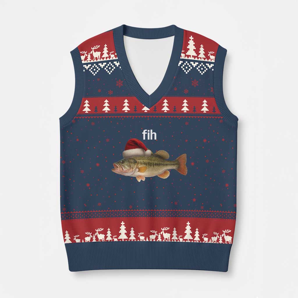 Funny Misspelled FishXmas Meme V-Neck Knit Sweater Vest - Wonder Print Shop