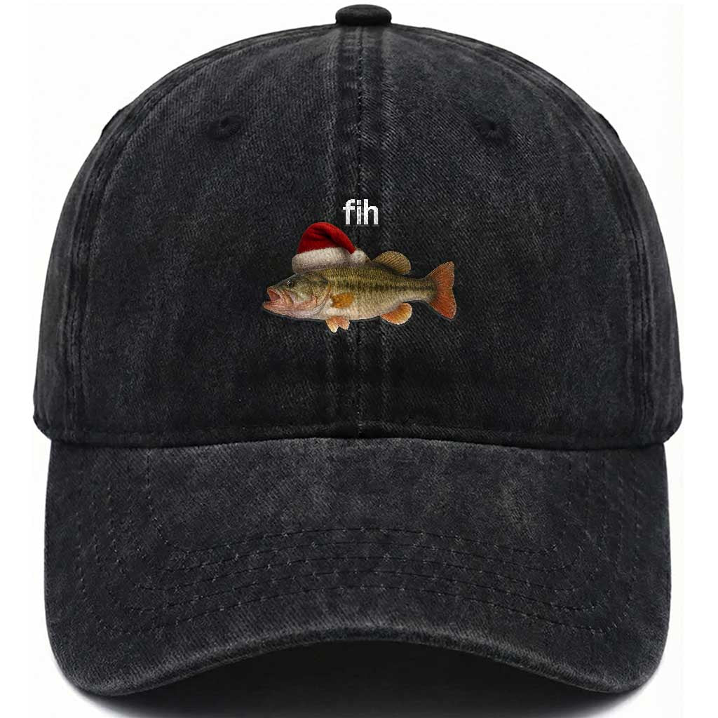 Funny Misspelled Fish Christmas Meme Washed Cotton Baseball Cap