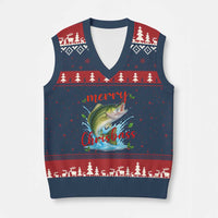 Bass Fish Xmas V-Neck Knit Sweater Vest Merry Chrisbass - Wonder Print Shop