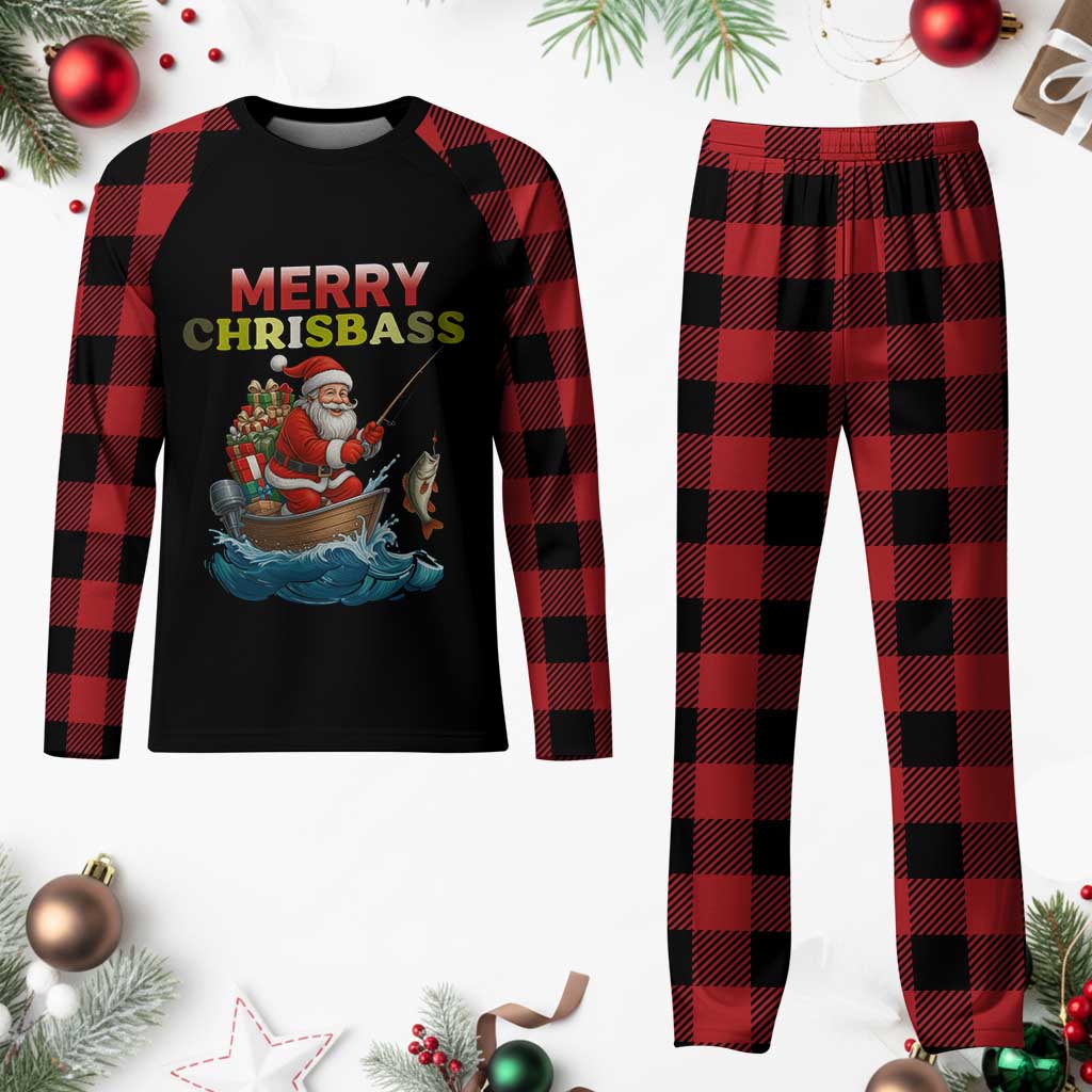 Santa Fishing Christmas Plaid Pajama Set Funny Fisherman Merry Chrisbass Xmas - Wonder Print Shop