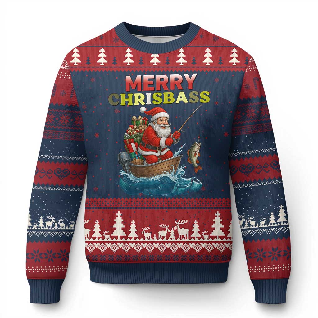 Santa Fishing Xmas Ugly Christmas Sweater Funny Fisherman Merry Chrisbass Xmas - Wonder Print Shop