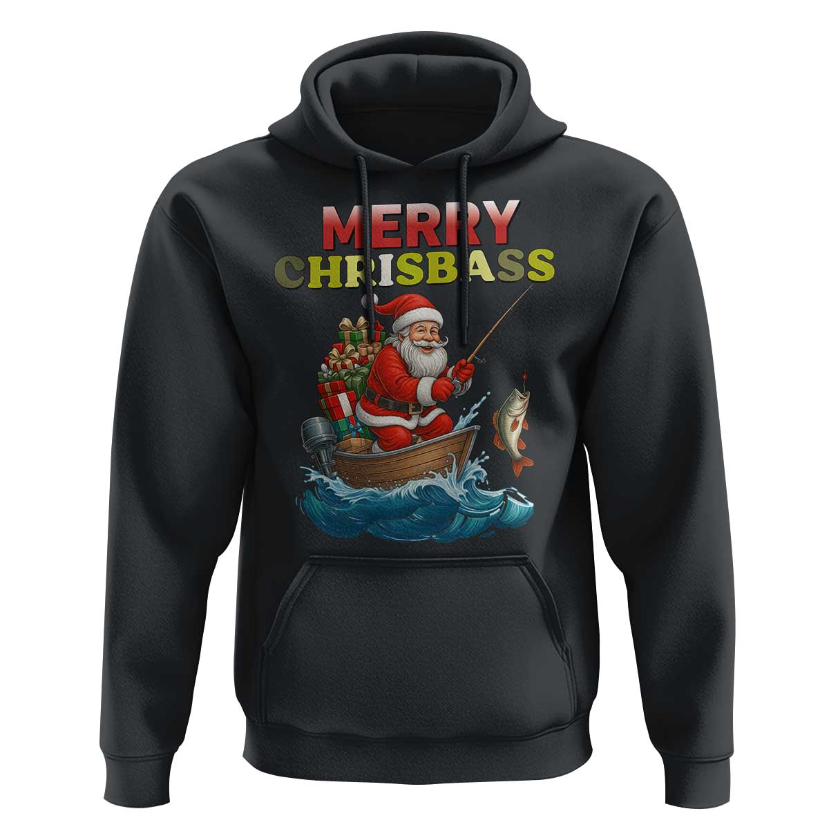 Santa Fishing Christmas Hoodie Funny Fisherman Merry Chrisbass Xmas - Wonder Print Shop