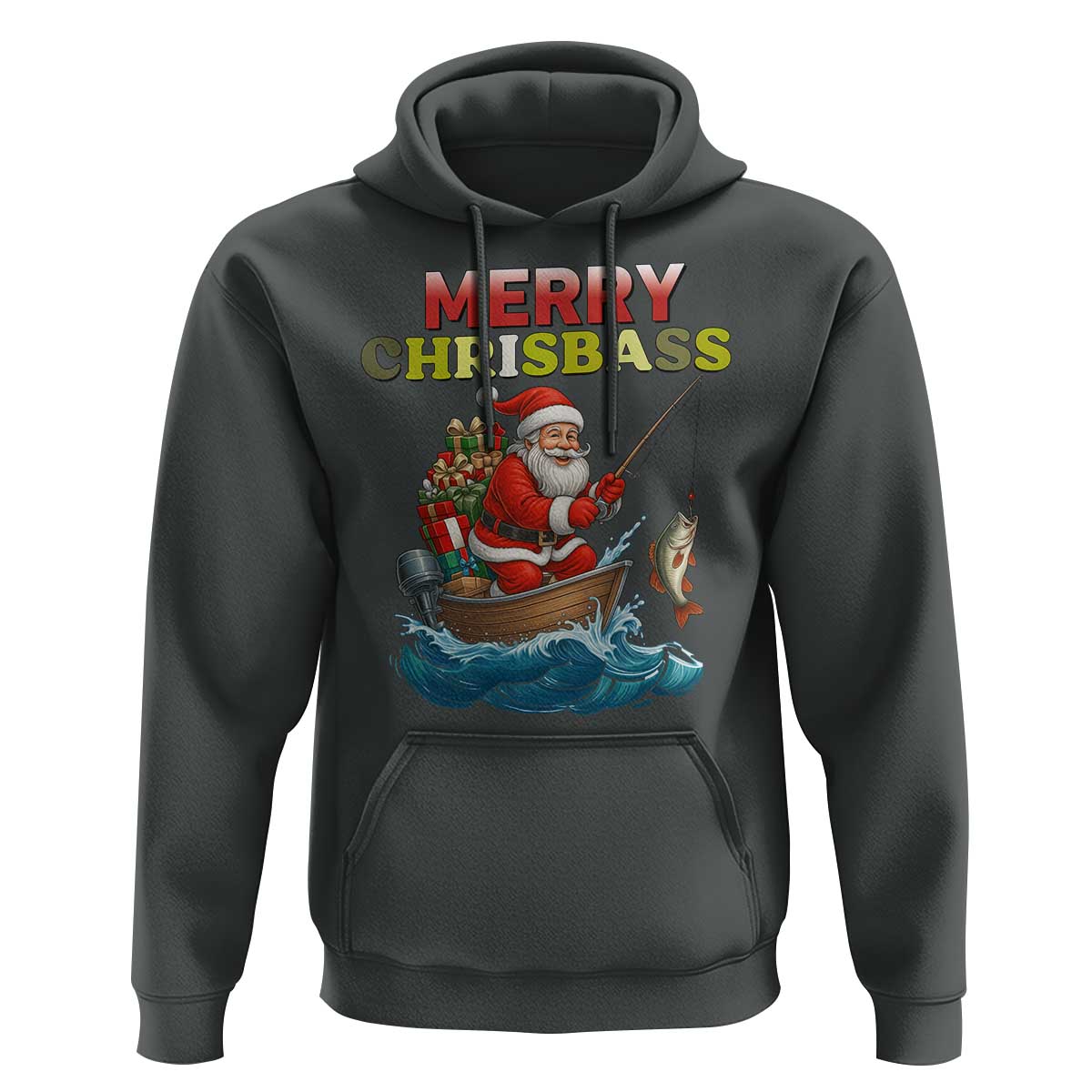 Santa Fishing Christmas Hoodie Funny Fisherman Merry Chrisbass Xmas - Wonder Print Shop