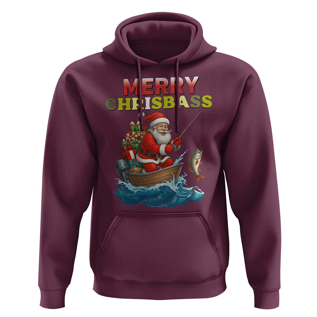 Santa Fishing Christmas Hoodie Funny Fisherman Merry Chrisbass Xmas - Wonder Print Shop