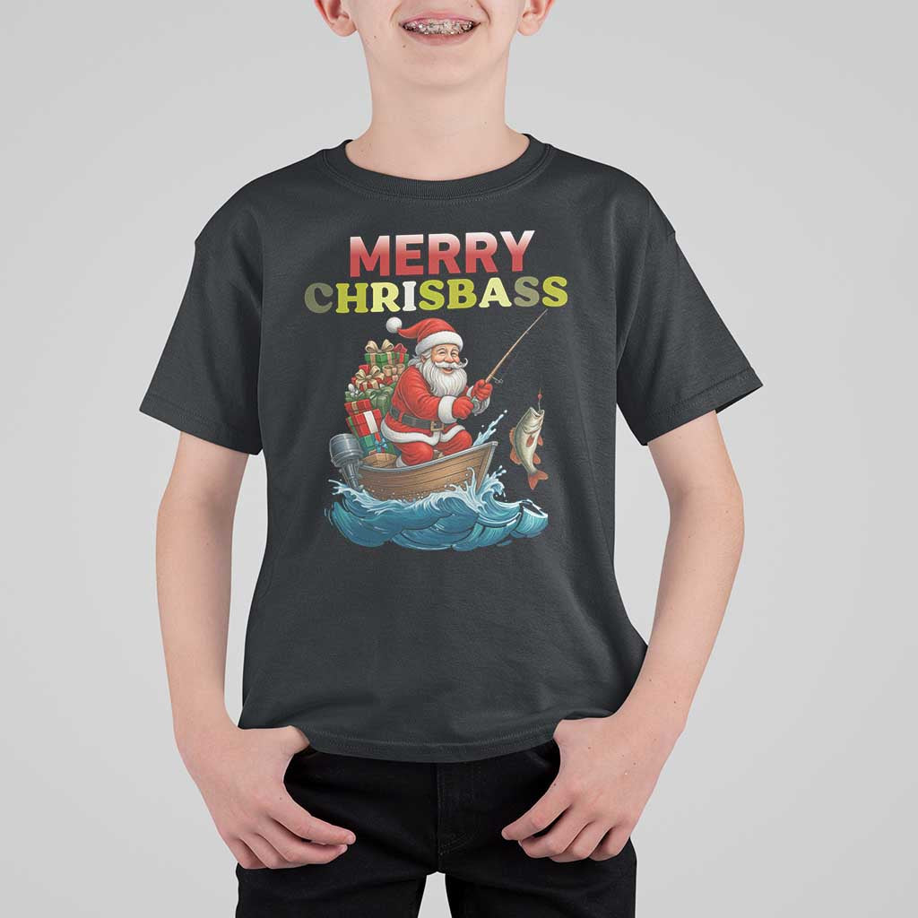 Santa Fishing Christmas T Shirt For Kid Funny Fisherman Merry Chrisbass Xmas - Wonder Print Shop
