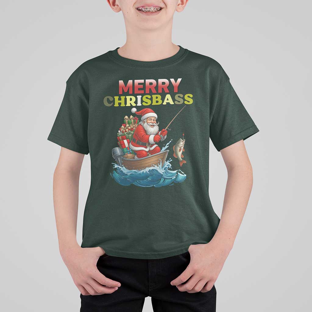 Santa Fishing Christmas T Shirt For Kid Funny Fisherman Merry Chrisbass Xmas - Wonder Print Shop