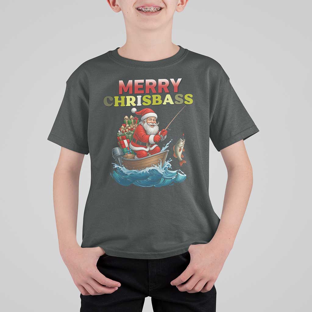 Santa Fishing Christmas T Shirt For Kid Funny Fisherman Merry Chrisbass Xmas - Wonder Print Shop