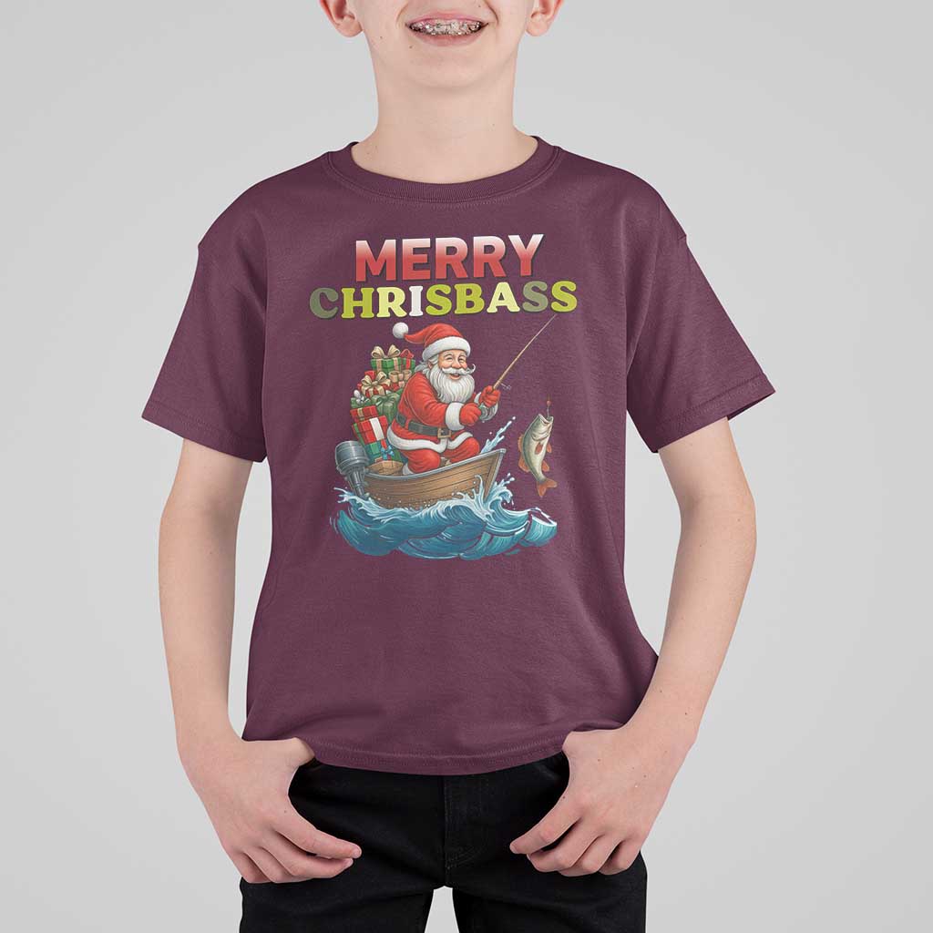 Santa Fishing Christmas T Shirt For Kid Funny Fisherman Merry Chrisbass Xmas - Wonder Print Shop