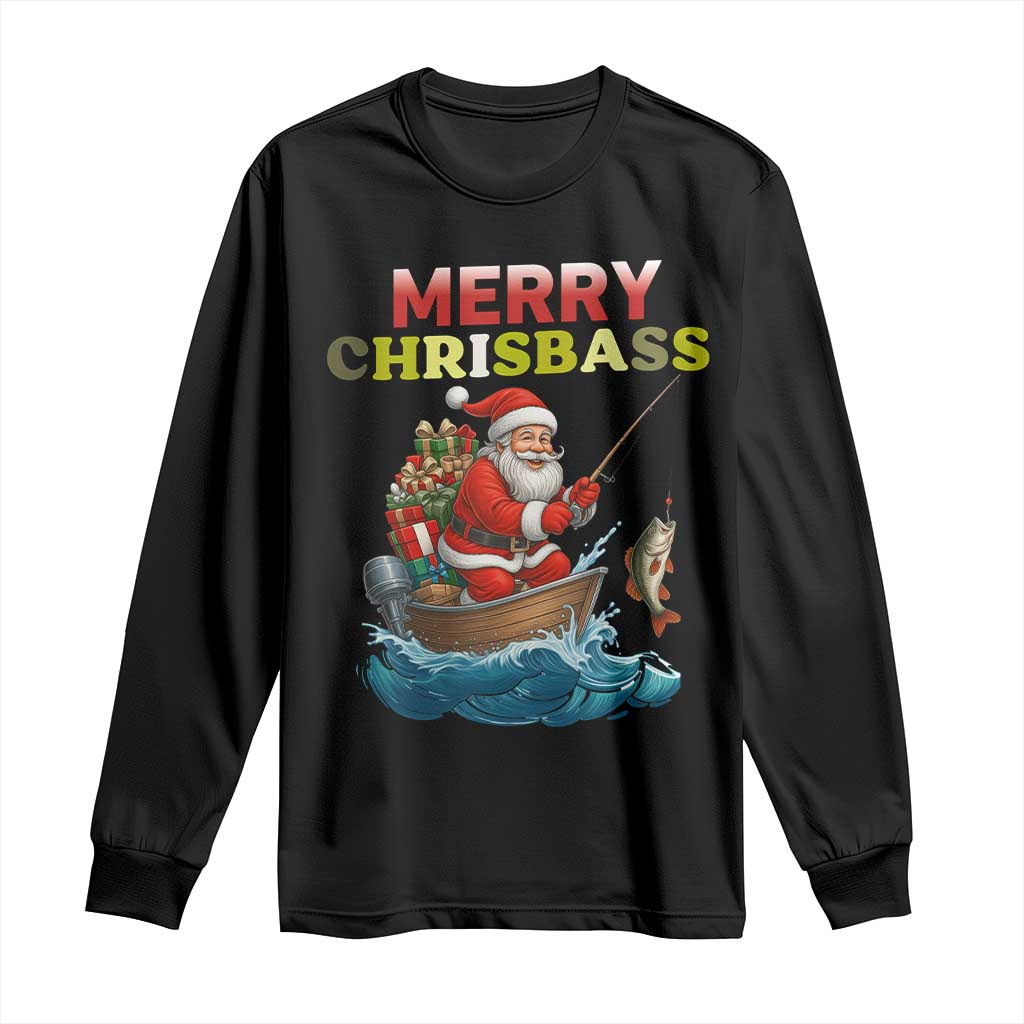 Santa Fishing Christmas Long Sleeve Shirt Funny Fisherman Merry Chrisbass Xmas - Wonder Print Shop
