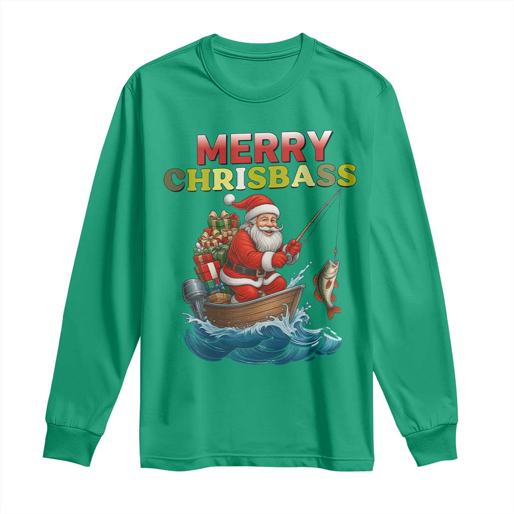 Santa Fishing Christmas Long Sleeve Shirt Funny Fisherman Merry Chrisbass Xmas - Wonder Print Shop