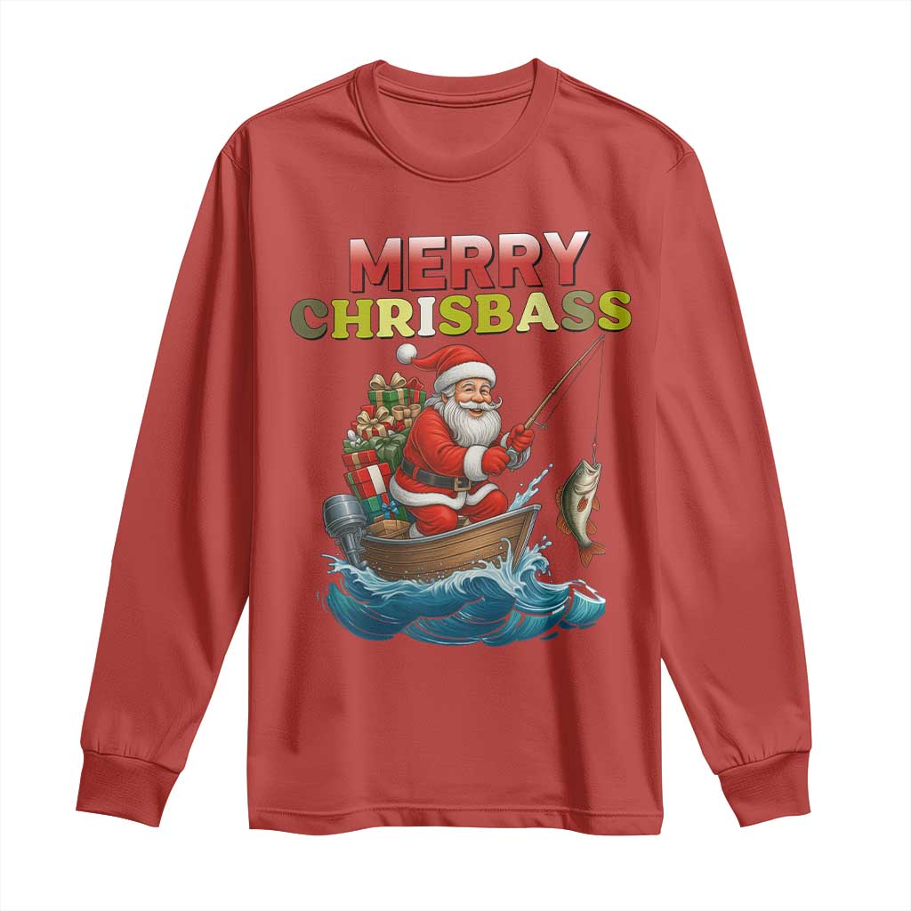 Santa Fishing Christmas Long Sleeve Shirt Funny Fisherman Merry Chrisbass Xmas - Wonder Print Shop