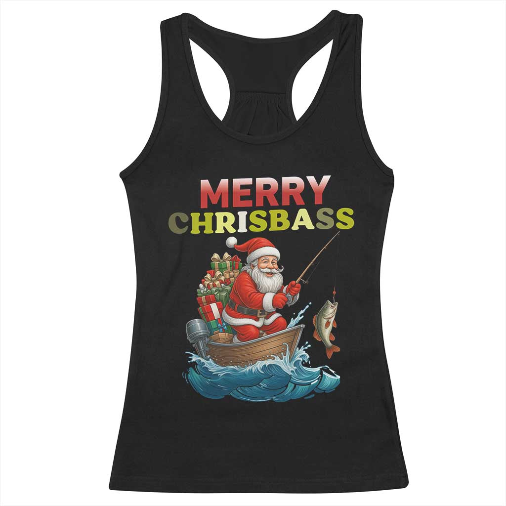 Santa Fishing Christmas Racerback Tank Top Funny Fisherman Merry Chrisbass Xmas - Wonder Print Shop