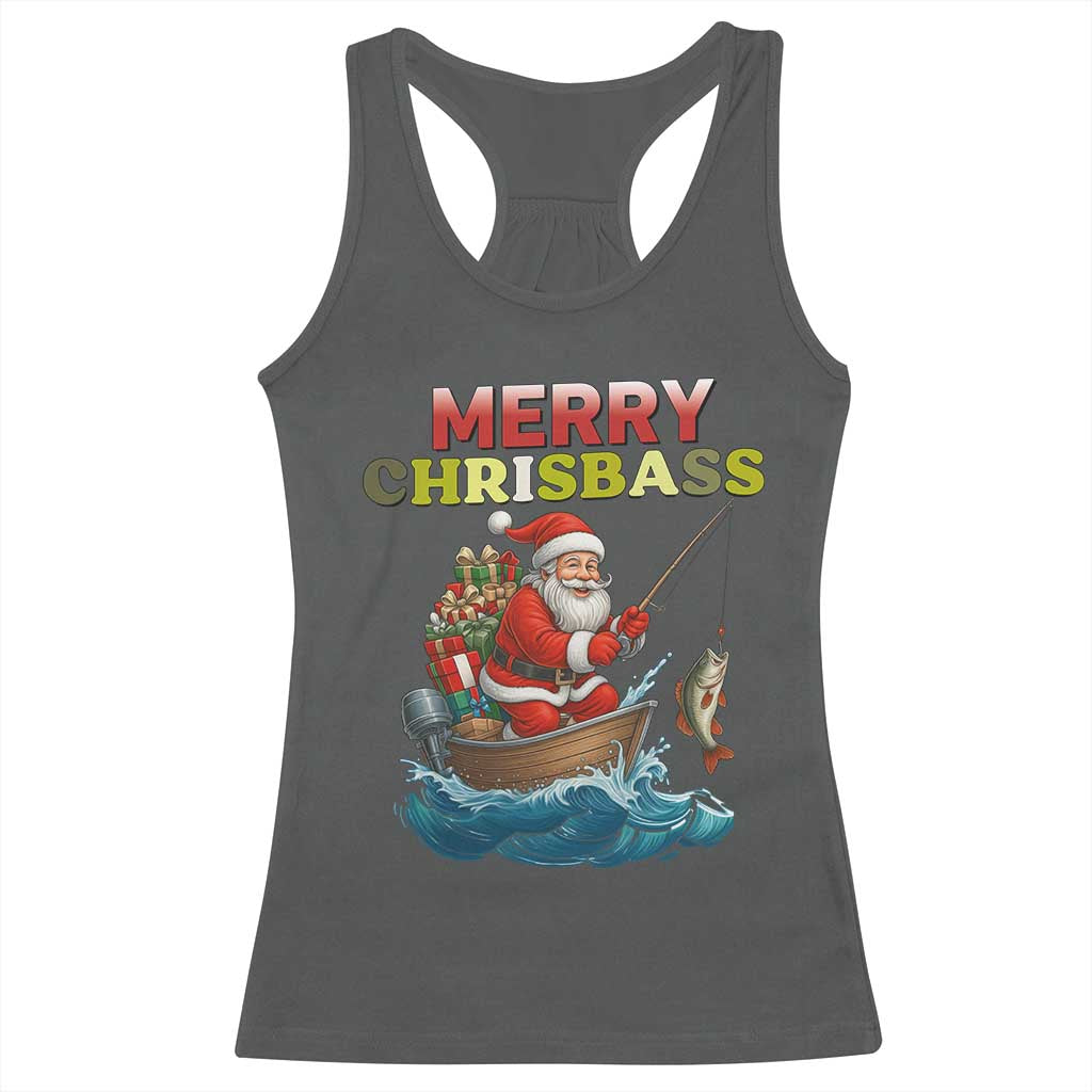 Santa Fishing Christmas Racerback Tank Top Funny Fisherman Merry Chrisbass Xmas - Wonder Print Shop