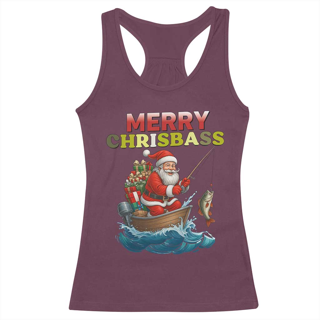 Santa Fishing Christmas Racerback Tank Top Funny Fisherman Merry Chrisbass Xmas - Wonder Print Shop