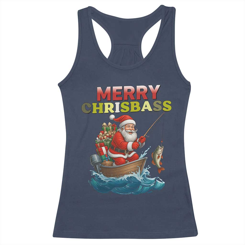 Santa Fishing Christmas Racerback Tank Top Funny Fisherman Merry Chrisbass Xmas - Wonder Print Shop