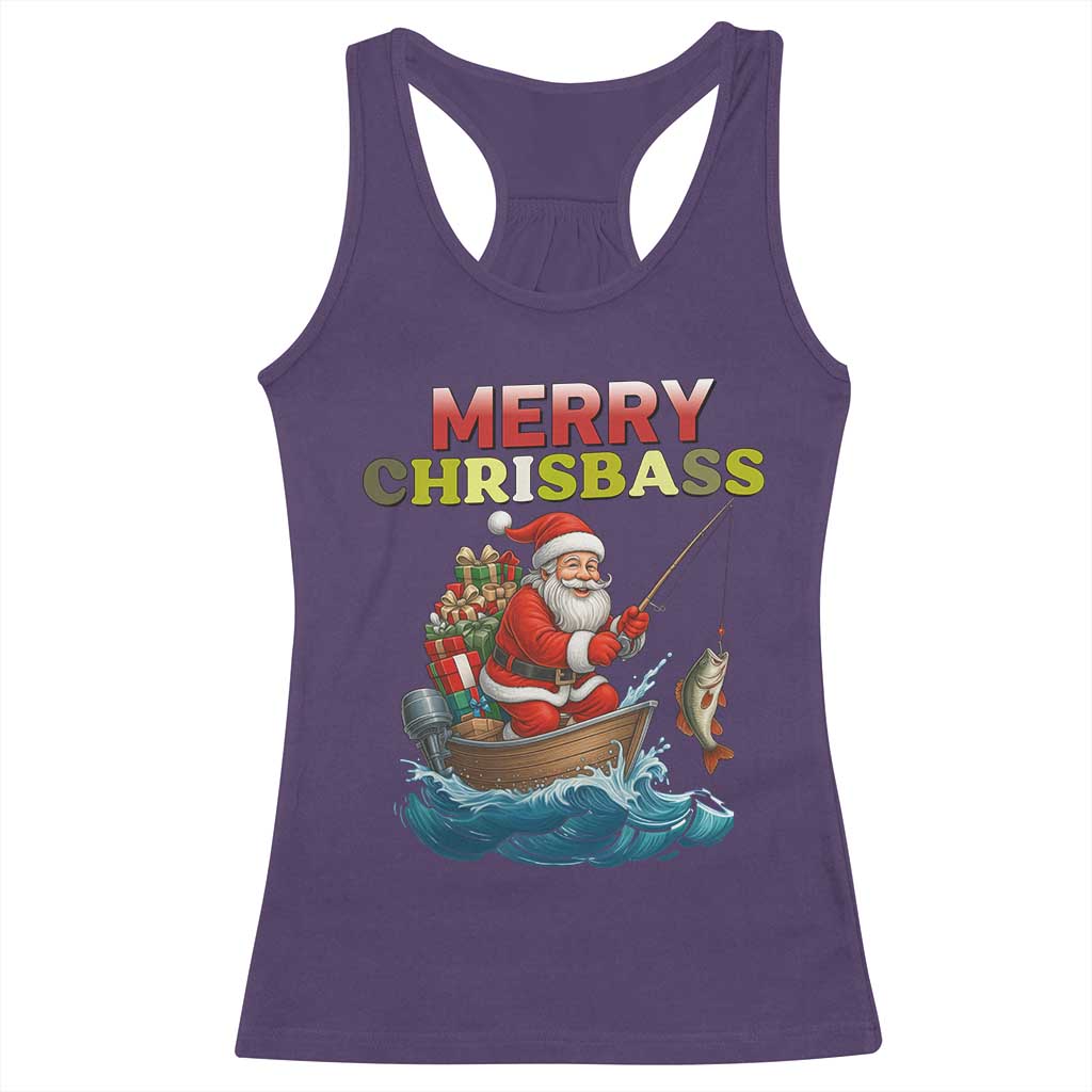 Santa Fishing Christmas Racerback Tank Top Funny Fisherman Merry Chrisbass Xmas - Wonder Print Shop