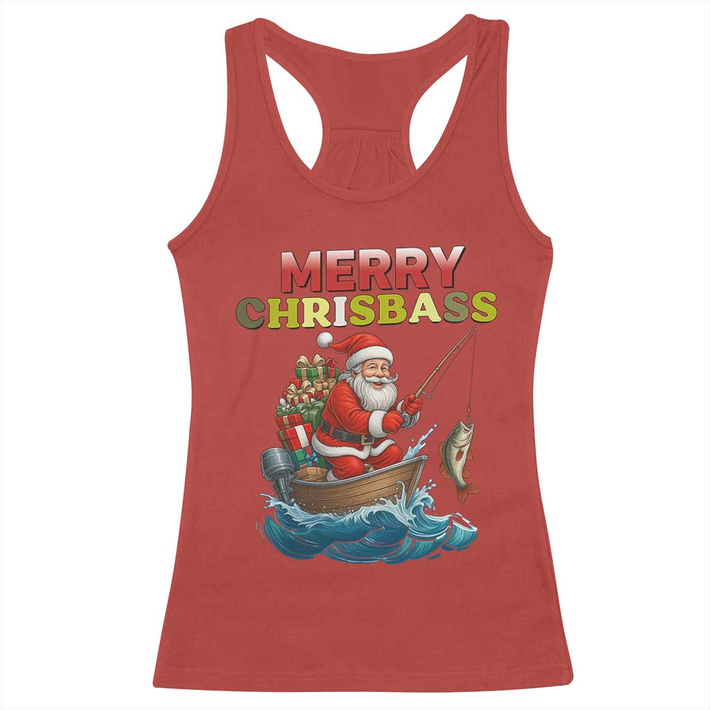 Santa Fishing Christmas Racerback Tank Top Funny Fisherman Merry Chrisbass Xmas - Wonder Print Shop