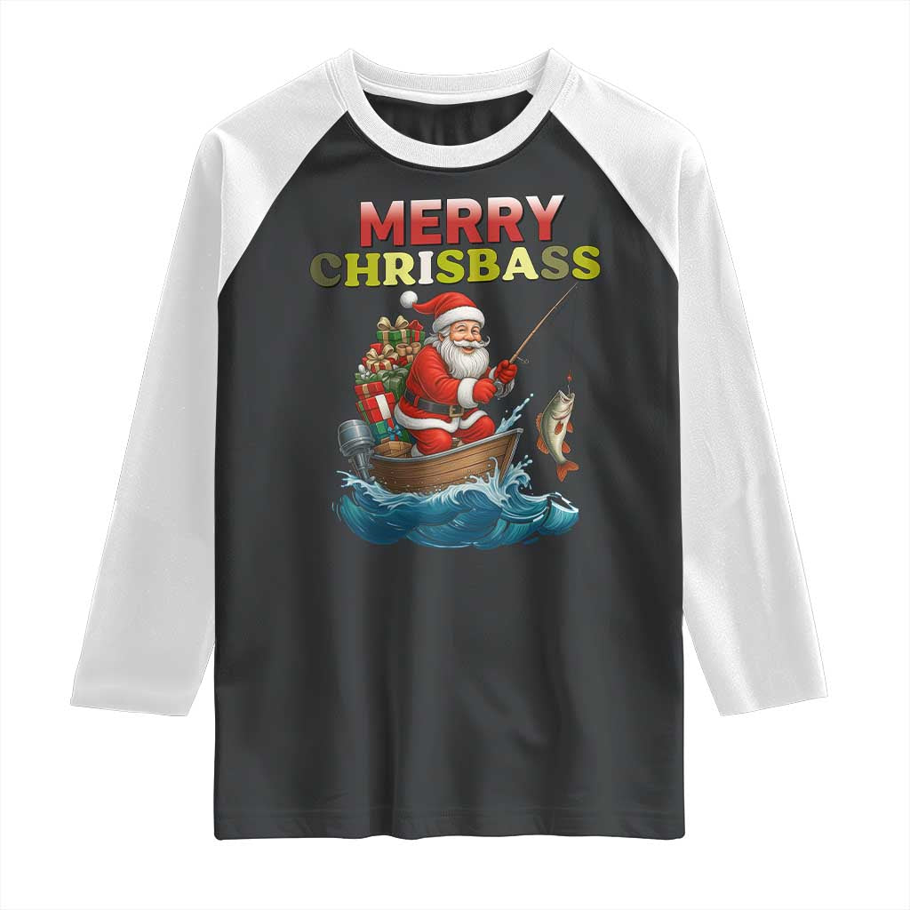 Santa Fishing Christmas Raglan Shirt Funny Fisherman Merry Chrisbass Xmas - Wonder Print Shop