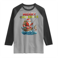Santa Fishing Christmas Raglan Shirt Funny Fisherman Merry Chrisbass Xmas - Wonder Print Shop