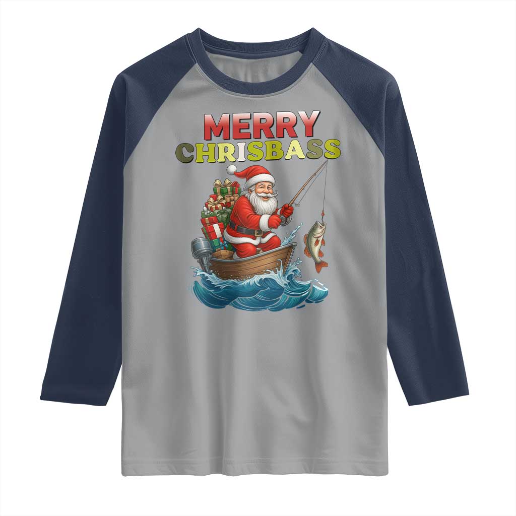 Santa Fishing Christmas Raglan Shirt Funny Fisherman Merry Chrisbass Xmas - Wonder Print Shop