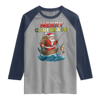 Santa Fishing Christmas Raglan Shirt Funny Fisherman Merry Chrisbass Xmas - Wonder Print Shop