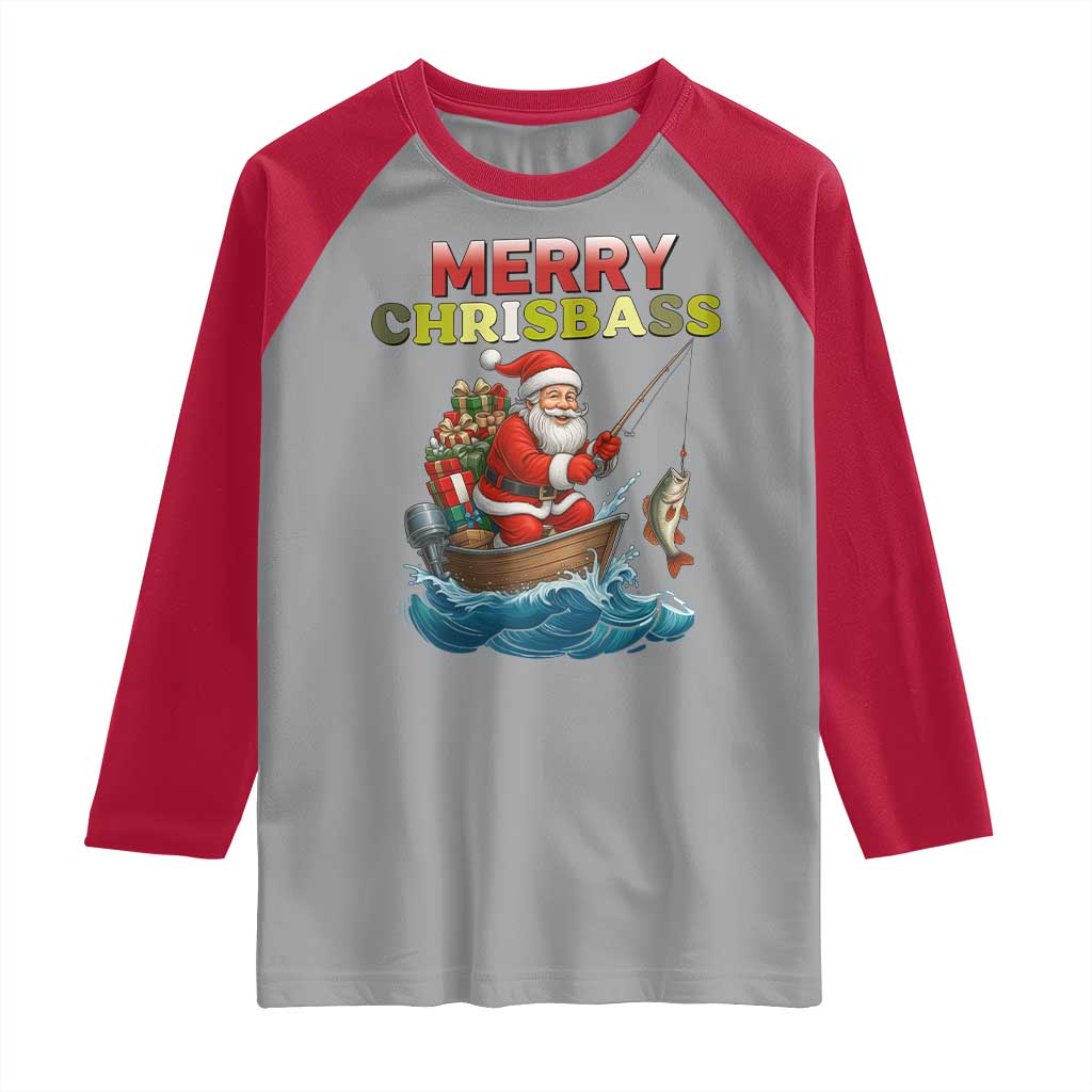 Santa Fishing Christmas Raglan Shirt Funny Fisherman Merry Chrisbass Xmas - Wonder Print Shop