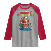 Santa Fishing Christmas Raglan Shirt Funny Fisherman Merry Chrisbass Xmas - Wonder Print Shop