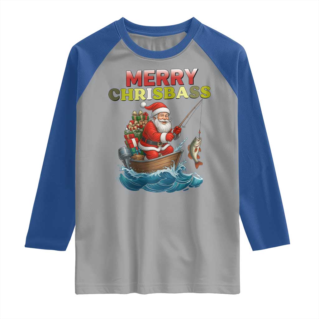Santa Fishing Christmas Raglan Shirt Funny Fisherman Merry Chrisbass Xmas - Wonder Print Shop