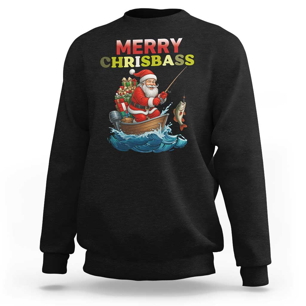 Santa Fishing Christmas Sweatshirt Funny Fisherman Merry Chrisbass Xmas - Wonder Print Shop