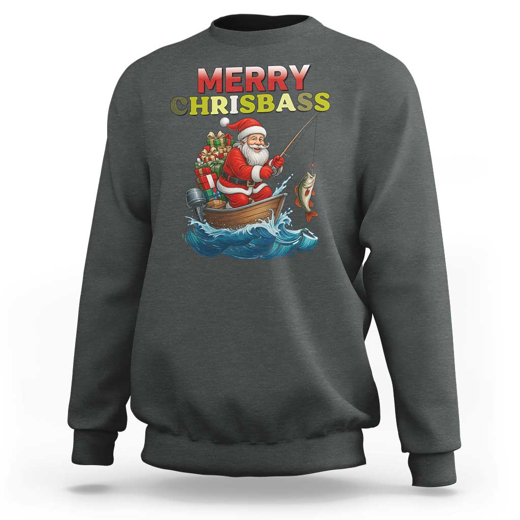 Santa Fishing Christmas Sweatshirt Funny Fisherman Merry Chrisbass Xmas - Wonder Print Shop