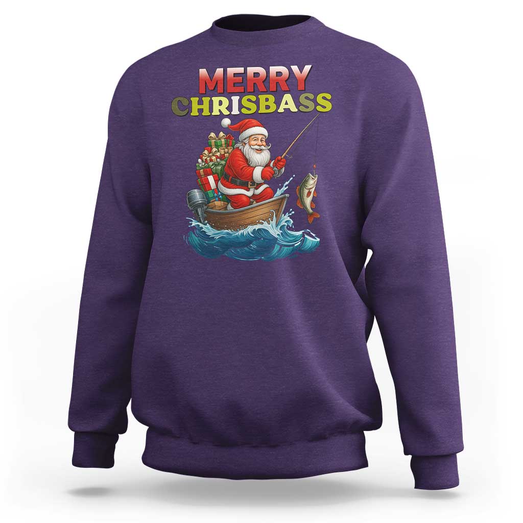 Santa Fishing Christmas Sweatshirt Funny Fisherman Merry Chrisbass Xmas - Wonder Print Shop