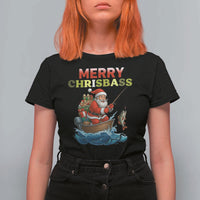 Santa Fishing Christmas T Shirt For Women Funny Fisherman Merry Chrisbass Xmas - Wonder Print Shop