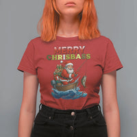 Santa Fishing Christmas T Shirt For Women Funny Fisherman Merry Chrisbass Xmas - Wonder Print Shop