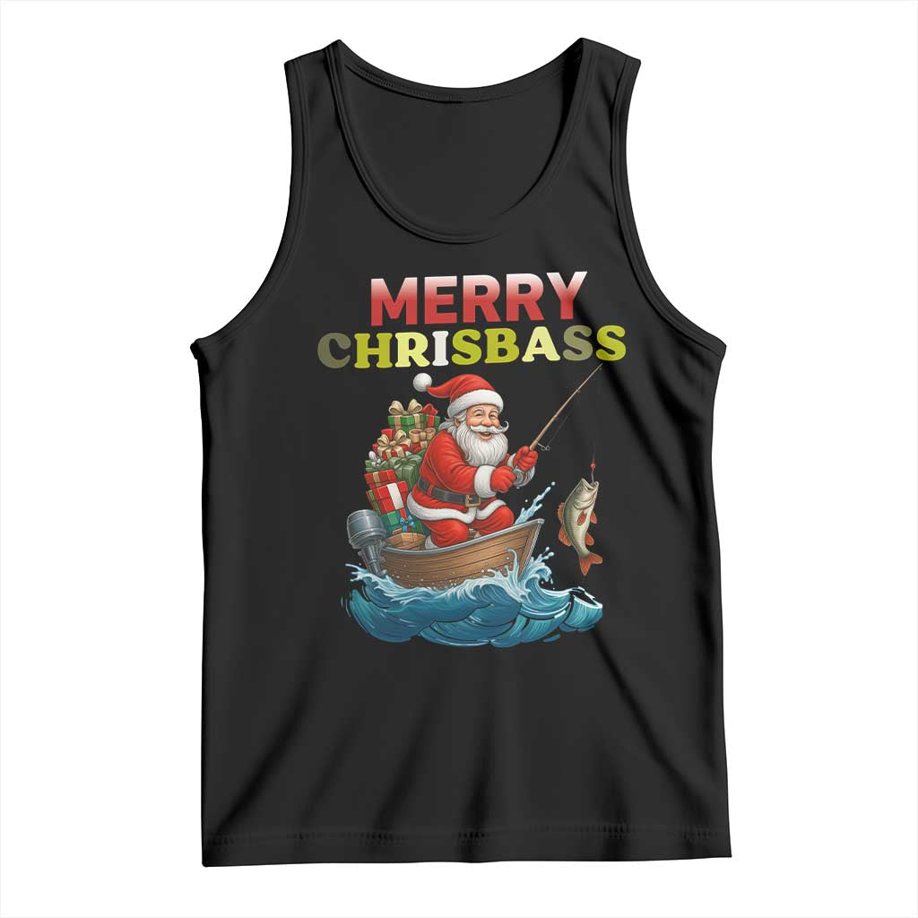 Santa Fishing Christmas Tank Top Funny Fisherman Merry Chrisbass Xmas - Wonder Print Shop