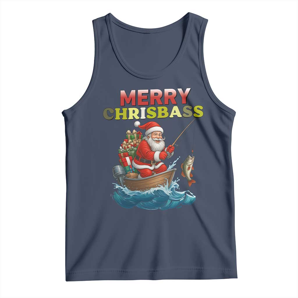 Santa Fishing Christmas Tank Top Funny Fisherman Merry Chrisbass Xmas - Wonder Print Shop