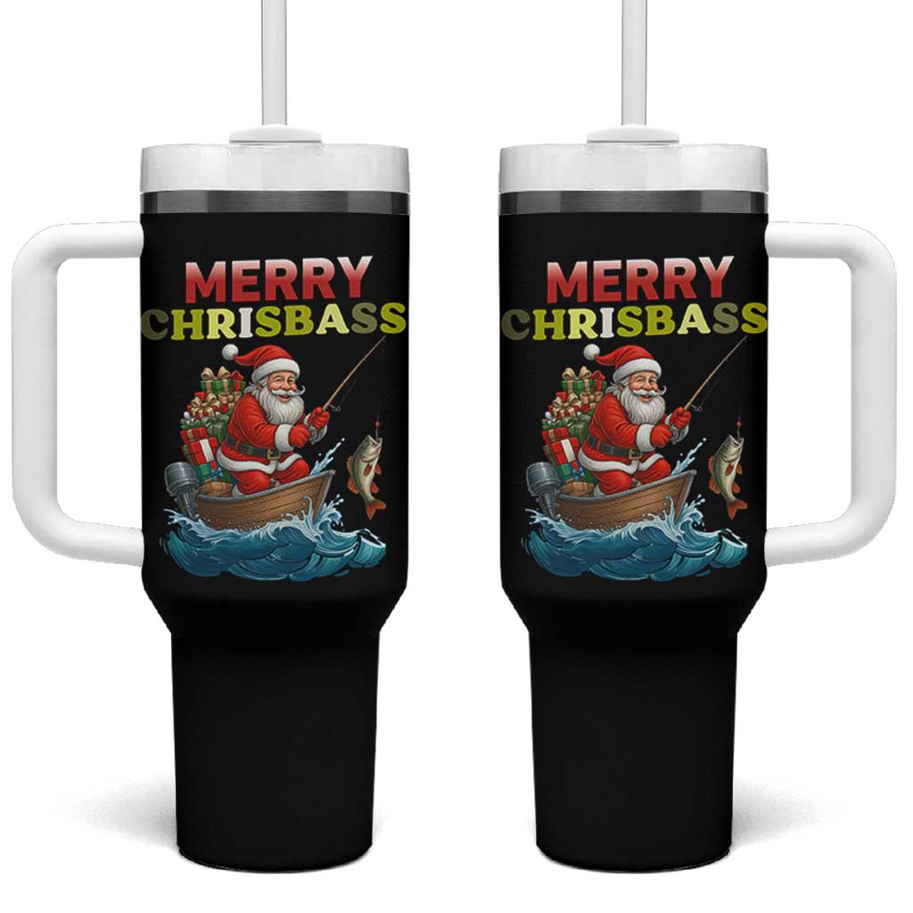 Santa Fishing Christmas Tumbler With Handle Funny Fisherman Merry Chrisbass Xmas - Wonder Print Shop