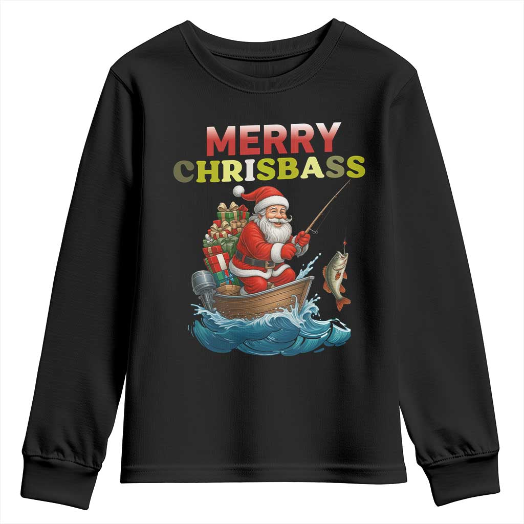 Santa Fishing Christmas Youth Sweatshirt Funny Fisherman Merry Chrisbass Xmas - Wonder Print Shop