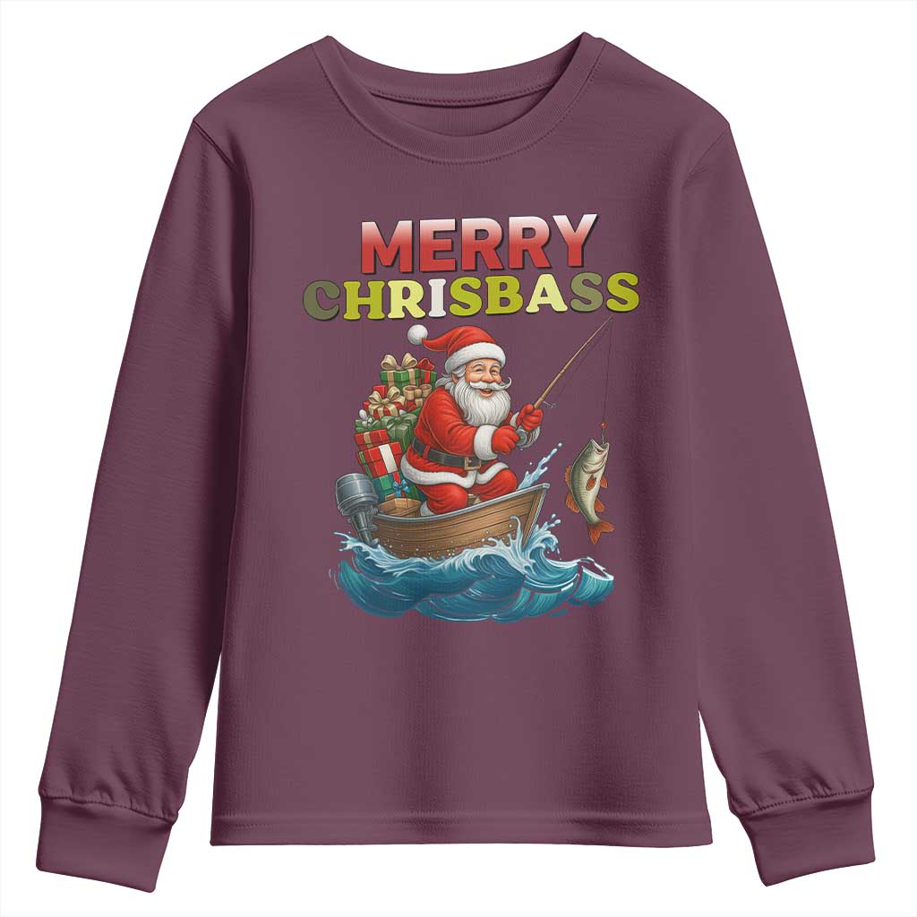 Santa Fishing Christmas Youth Sweatshirt Funny Fisherman Merry Chrisbass Xmas - Wonder Print Shop