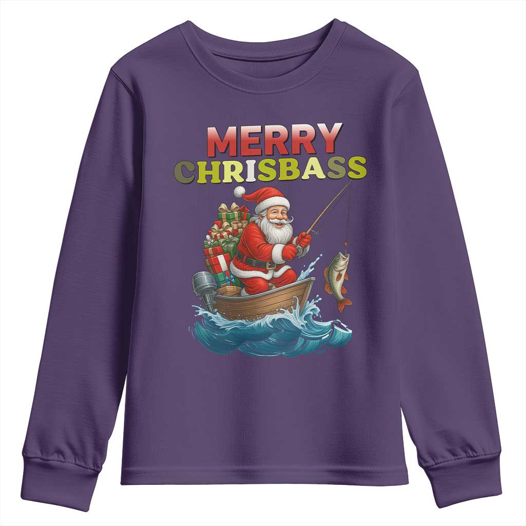 Santa Fishing Christmas Youth Sweatshirt Funny Fisherman Merry Chrisbass Xmas - Wonder Print Shop