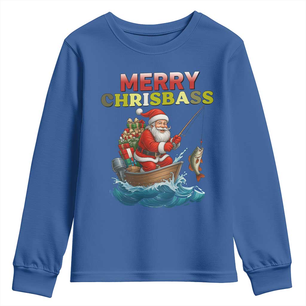 Santa Fishing Christmas Youth Sweatshirt Funny Fisherman Merry Chrisbass Xmas - Wonder Print Shop