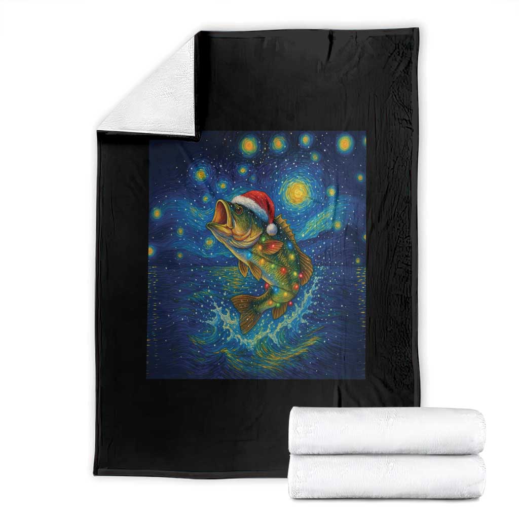 Bass Fish Christmas Throw Blanket Starry Night Fishing Van Gogh - Wonder Print Shop