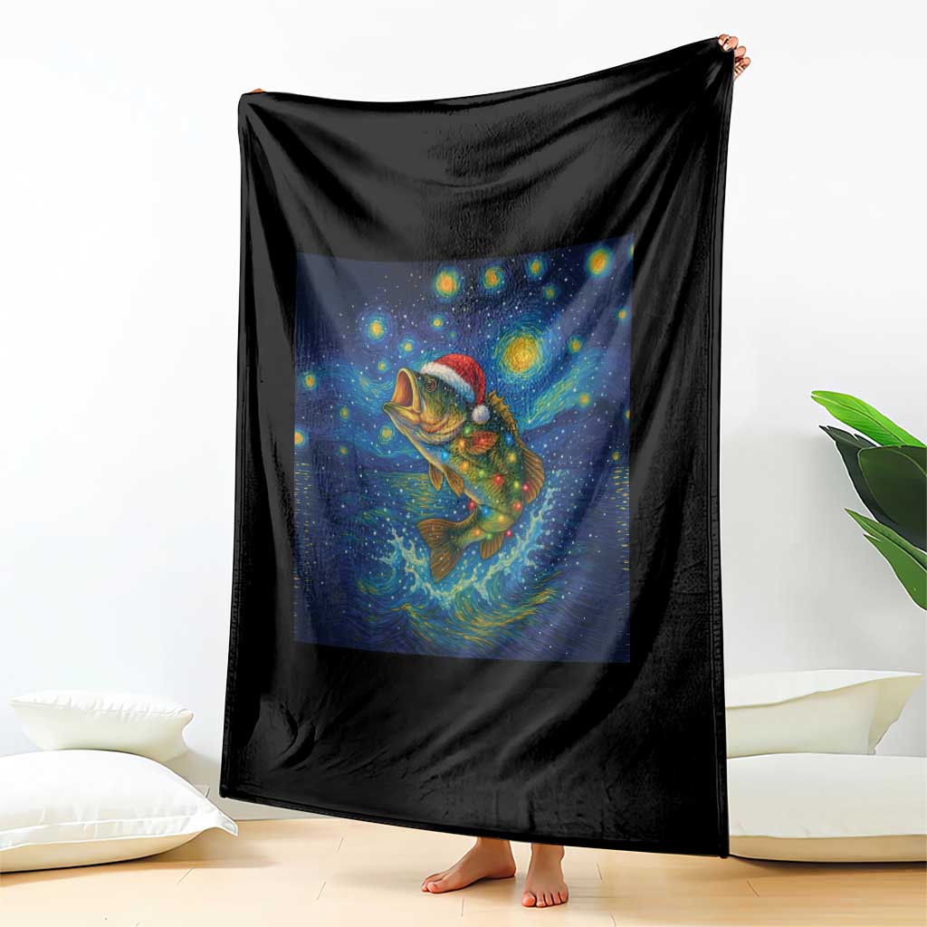 Bass Fish Christmas Throw Blanket Starry Night Fishing Van Gogh - Wonder Print Shop