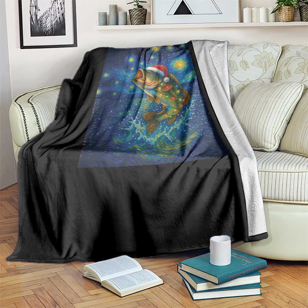 Bass Fish Christmas Throw Blanket Starry Night Fishing Van Gogh - Wonder Print Shop