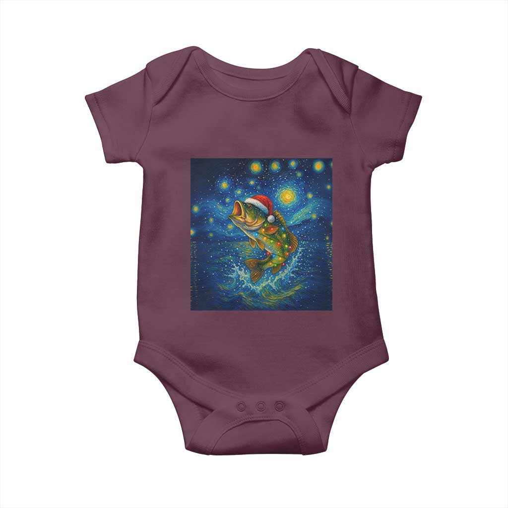 Bass Fish Christmas Baby Onesie Starry Night Fishing Van Gogh - Wonder Print Shop
