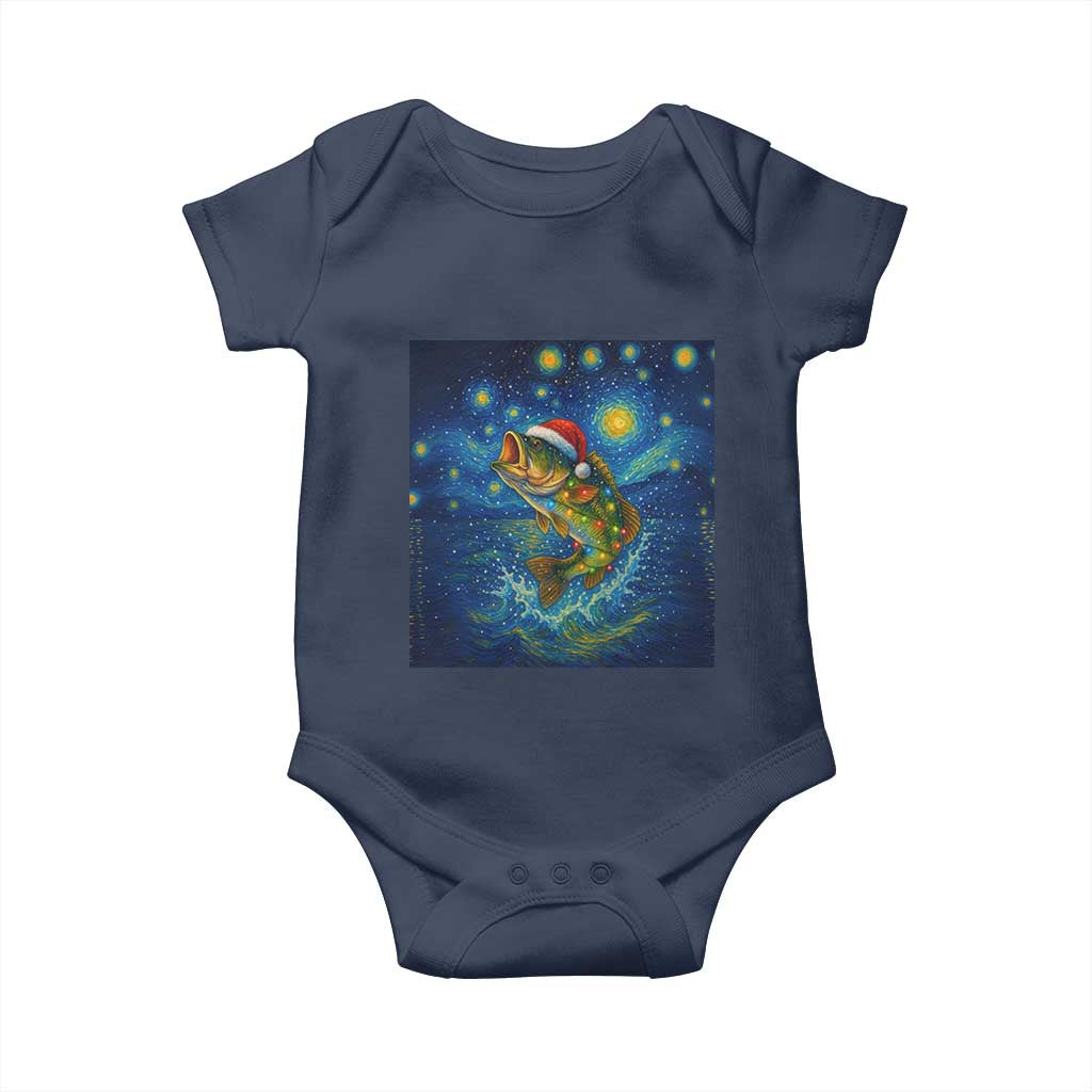Bass Fish Christmas Baby Onesie Starry Night Fishing Van Gogh - Wonder Print Shop